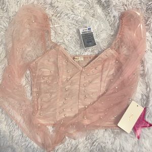 Brand new dusty pink pearl long sleeve lacy shirt